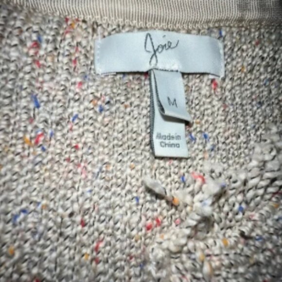Joie Tweed Knit Fringe Cotton Blend Cardigan in Beige Confetti Size Medium - Picture 6 of 9
